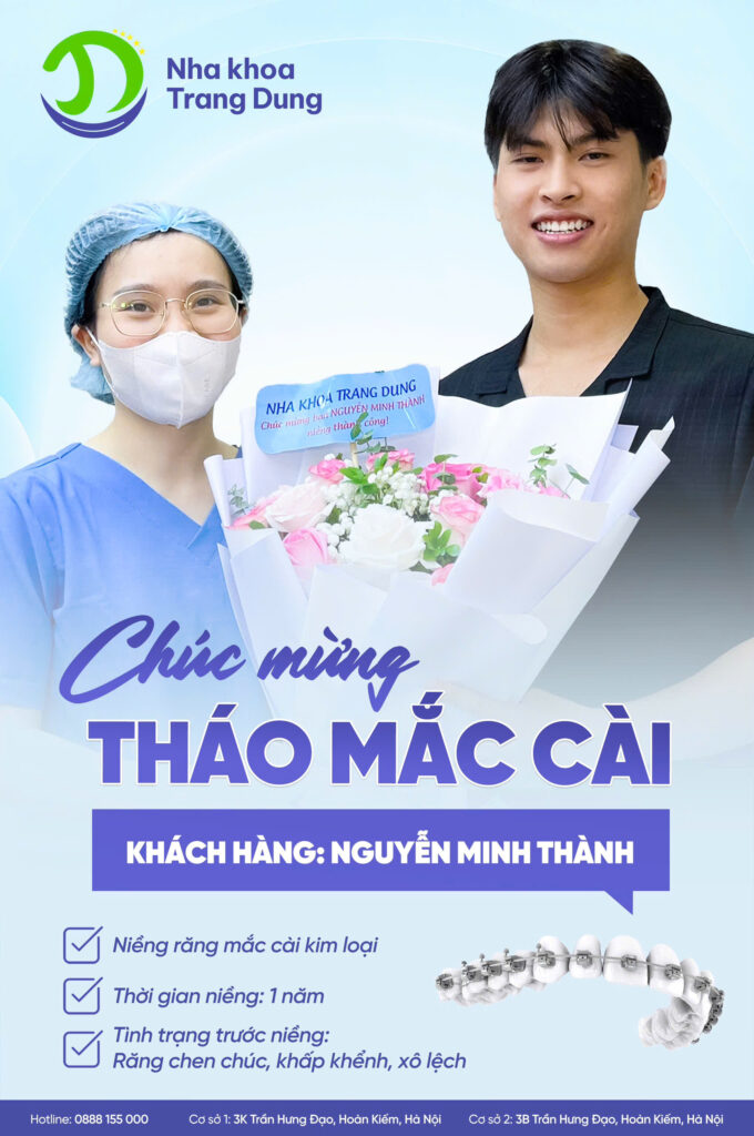 Khách hàngNguyễn Minh Thành tháo mắc cài thành công sau khi sử dụng phác đồ điều trị niềng răng tại nha khoa Trang Dung