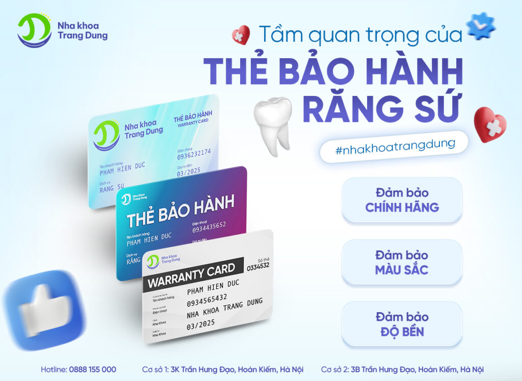 Thẻ bảo hành bọc răng sứ cả hàm Nha khoa Trang Dung