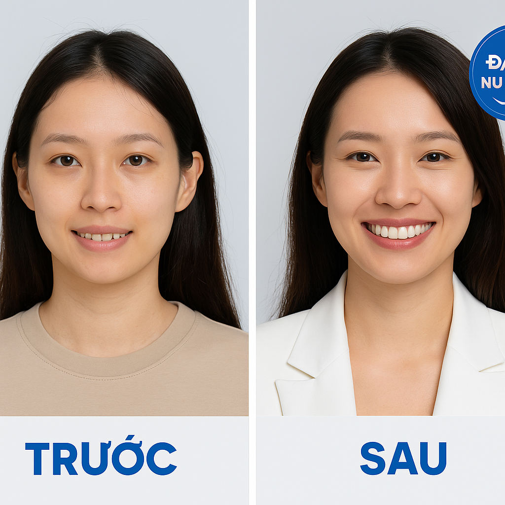 Trước và sau khi bọc răng sứ tại nha khoa trang dung. Người phụ nữ trở thành đại sứ nụ cười thương hiệu 2