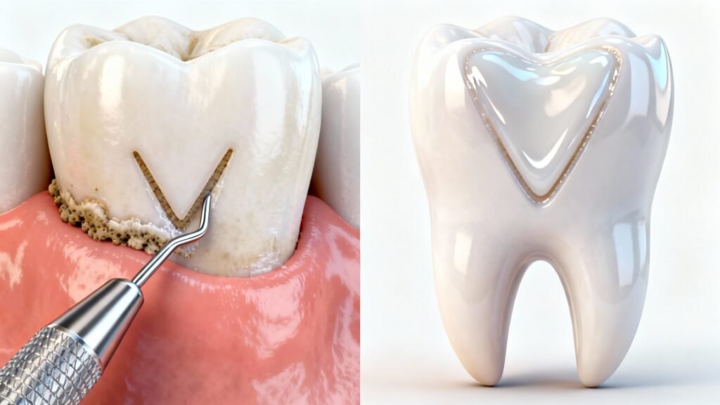 tụt lợi, mòn cổ răng, trám lõm cổ răng