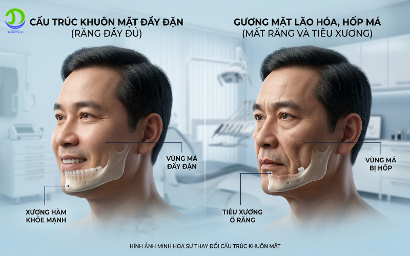 dấu hiệu cần trồng răng implant - bị hóp má